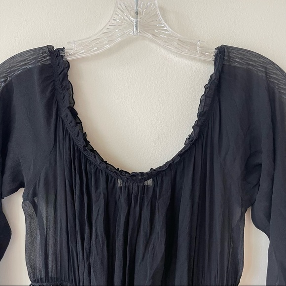 PINKO sheer blouse long sleeve princess waist rhinestone Whimsy goth - Picture 11 of 14